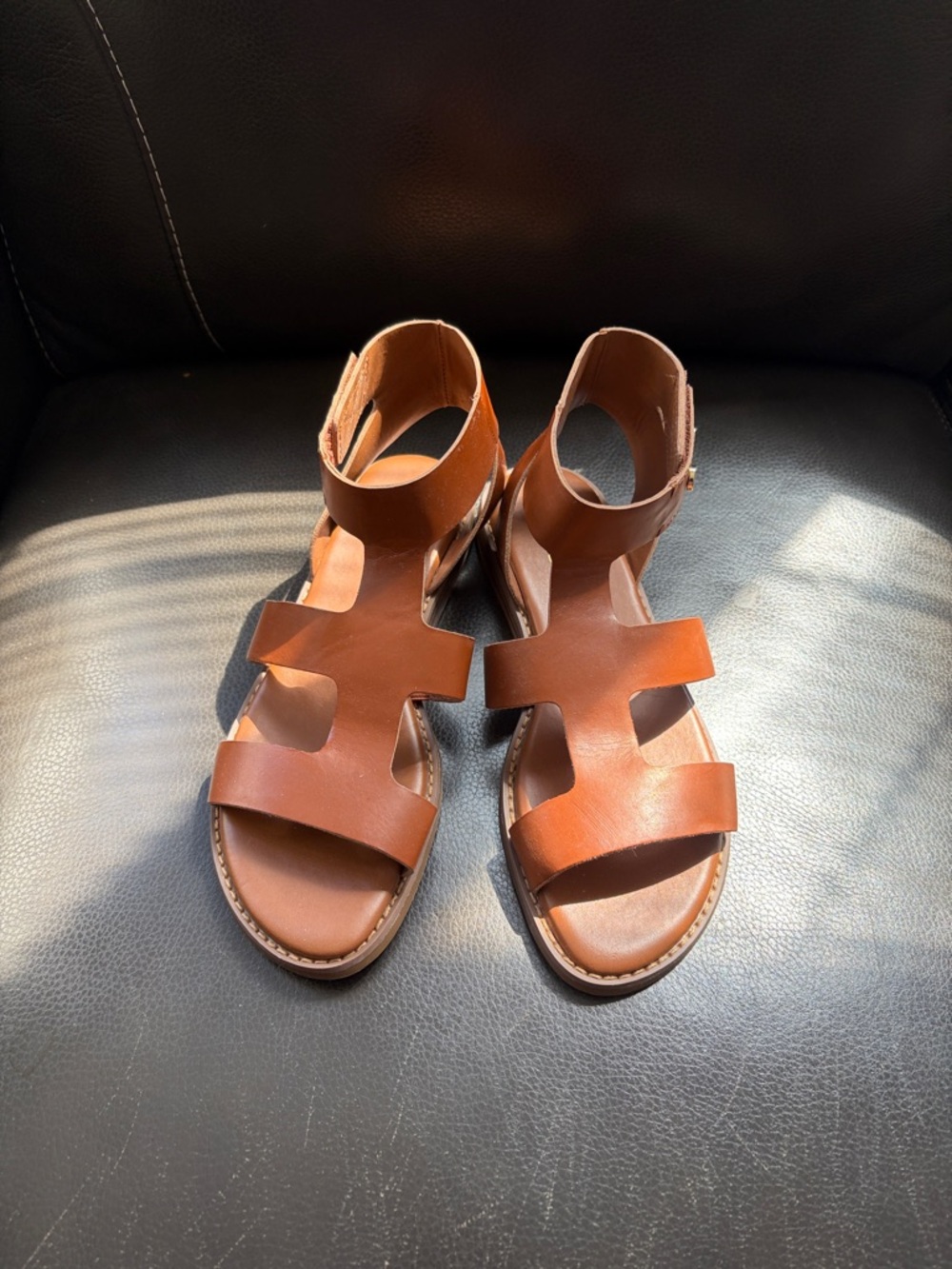 Women’s Tan Cutout Ankle-Strap Sandals